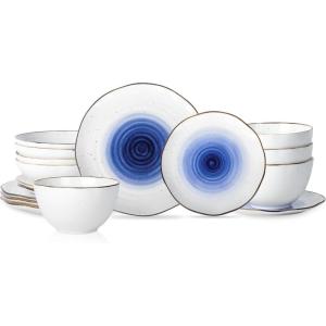 imageStone Lain Luma Porcelain Dinnerware Set 16Piece  Service for 4 BlueBlue
