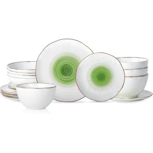 imageStone Lain Luma Porcelain Dinnerware Set 16Piece  Service for 4 BlueGreen