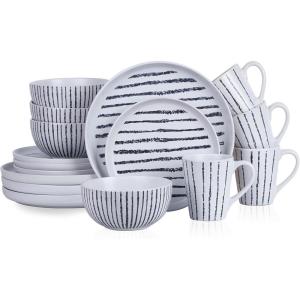 imageStone Lain Nova Modern Stoneware Dinnerware Set Plates and Bowls Set 16Piece Dish Set Service for 4 BlackBlack
