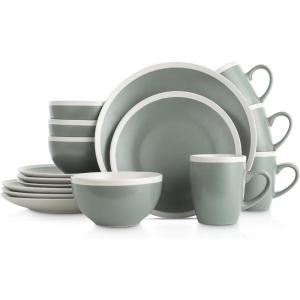 imageStone Lain Serafina Stoneware 16piece Round Dinnerware Set WineGreen and Cream