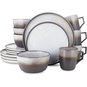 imageStone Lain Vince Stoneware Reactive Glaze Dinnerware Set 16 Piece Service for 4 GrayVince Gray