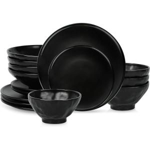 imageStone by Mercer Project Nendo Stoneware Dinnerware Set 16Piece  Service for 4 BlackBlack