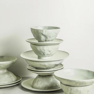 imageStone by Mercer Project Nendo Stoneware Dinnerware Set 16Piece  Service for 4 BlackSageGrey
