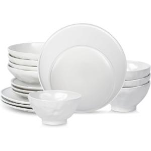 imageStone by Mercer Project Nendo Stoneware Dinnerware Set 16Piece  Service for 4 BlackWhite
