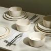 imageStone Lain Eden 24Piece Dinnerware Set Stoneware Plates and Bowls Set Dishwasher and Microwave Safe Dish Dish Set for 8 Dark BlueBeige