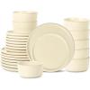 imageStone Lain Eden 24Piece Dinnerware Set Stoneware Plates and Bowls Set Dishwasher and Microwave Safe Dish Dish Set for 8 Dark BlueBeige