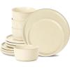 imageStone Lain Eden 24Piece Dinnerware Set Stoneware Plates and Bowls Set Dishwasher and Microwave Safe Dish Dish Set for 8 Dark BlueBeige