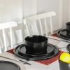 imageStone Lain Eden 24Piece Dinnerware Set Stoneware Plates and Bowls Set Dishwasher and Microwave Safe Dish Dish Set for 8 Dark BlueBlack