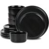 imageStone Lain Eden 24Piece Dinnerware Set Stoneware Plates and Bowls Set Dishwasher and Microwave Safe Dish Dish Set for 8 Dark BlueBlack
