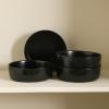 imageStone Lain Eden 24Piece Dinnerware Set Stoneware Plates and Bowls Set Dishwasher and Microwave Safe Dish Dish Set for 8 Dark BlueBlack