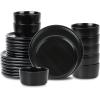 imageStone Lain Eden 24Piece Dinnerware Set Stoneware Plates and Bowls Set Dishwasher and Microwave Safe Dish Dish Set for 8 Dark BlueBlack