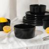 imageStone Lain Eden 24Piece Dinnerware Set Stoneware Plates and Bowls Set Dishwasher and Microwave Safe Dish Dish Set for 8 Dark BlueBlack