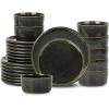 imageStone Lain Eden 24Piece Dinnerware Set Stoneware Plates and Bowls Set Dishwasher and Microwave Safe Dish Dish Set for 8 Dark BlueCharcoal Grey
