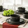 imageStone Lain Eden 24Piece Dinnerware Set Stoneware Plates and Bowls Set Dishwasher and Microwave Safe Dish Dish Set for 8 Dark BlueCharcoal Grey