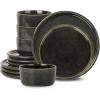 imageStone Lain Eden 24Piece Dinnerware Set Stoneware Plates and Bowls Set Dishwasher and Microwave Safe Dish Dish Set for 8 Dark BlueCharcoal Grey
