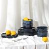 imageStone Lain Eden 24Piece Dinnerware Set Stoneware Plates and Bowls Set Dishwasher and Microwave Safe Dish Dish Set for 8 Dark BlueDark Blue