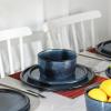 imageStone Lain Eden 24Piece Dinnerware Set Stoneware Plates and Bowls Set Dishwasher and Microwave Safe Dish Dish Set for 8 Dark BlueDark Blue