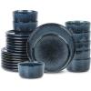 imageStone Lain Eden 24Piece Dinnerware Set Stoneware Plates and Bowls Set Dishwasher and Microwave Safe Dish Dish Set for 8 Dark BlueDark Blue