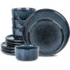 imageStone Lain Eden 24Piece Dinnerware Set Stoneware Plates and Bowls Set Dishwasher and Microwave Safe Dish Dish Set for 8 Dark BlueDark Blue