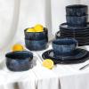 imageStone Lain Eden 24Piece Dinnerware Set Stoneware Plates and Bowls Set Dishwasher and Microwave Safe Dish Dish Set for 8 Dark BlueDark Blue