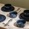 imageStone Lain Eden 24Piece Dinnerware Set Stoneware Plates and Bowls Set Dishwasher and Microwave Safe Dish Dish Set for 8 Dark BlueDark Blue