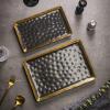 imageStone Lain Florian Porcelain Large and Medium Rectangle Service Platters Black with Gold RimBlack with Gold Rim