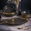 imageStone Lain Florian Porcelain Large and Medium Rectangle Service Platters Black with Gold RimBlack with Gold Rim
