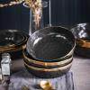 imageStone Lain Florian Porcelain Large and Medium Rectangle Service Platters Black with Gold RimBlack with Gold Rim
