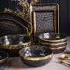 imageStone Lain Florian Porcelain Large and Medium Rectangle Service Platters Black with Gold RimBlack with Gold Rim