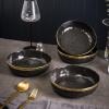 imageStone Lain Florian Porcelain Large and Medium Rectangle Service Platters Black with Gold RimBlack with Gold Rim