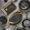 imageStone Lain Florian Porcelain Large and Medium Rectangle Service Platters Black with Gold RimBlack with Gold Rim
