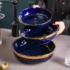imageStone Lain Florian Porcelain Large and Medium Rectangle Service Platters Black with Gold RimBlack with Gold Rim
