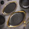 imageStone Lain Florian Porcelain Large and Medium Rectangle Service Platters Black with Gold RimBlack with Gold Rim