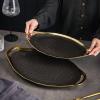 imageStone Lain Florian Porcelain Large and Medium Rectangle Service Platters Black with Gold RimBlack with Gold Rim
