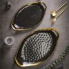 imageStone Lain Florian Porcelain Large and Medium Rectangle Service Platters Black with Gold RimBlack with Gold Rim