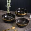 imageStone Lain Florian Porcelain Large and Medium Rectangle Service Platters Black with Gold RimBlack with Gold Rim