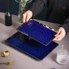 imageStone Lain Florian Porcelain Large and Medium Rectangle Service Platters Black with Gold RimBlue with Gold Rim