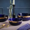 imageStone Lain Florian Porcelain Large and Medium Rectangle Service Platters Black with Gold RimBlue with Gold Rim