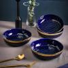 imageStone Lain Florian Porcelain Large and Medium Rectangle Service Platters Black with Gold RimBlue with Gold Rim