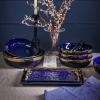 imageStone Lain Florian Porcelain Large and Medium Rectangle Service Platters Black with Gold RimBlue with Gold Rim