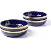 imageStone Lain Florian Porcelain Large and Medium Rectangle Service Platters Black with Gold RimBlue with Gold Rim