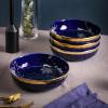 imageStone Lain Florian Porcelain Large and Medium Rectangle Service Platters Black with Gold RimBlue with Gold Rim