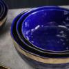 imageStone Lain Florian Porcelain Large and Medium Rectangle Service Platters Black with Gold RimBlue with Gold Rim