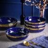 imageStone Lain Florian Porcelain Large and Medium Rectangle Service Platters Black with Gold RimBlue with Gold Rim