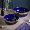 imageStone Lain Florian Porcelain Large and Medium Rectangle Service Platters Black with Gold RimBlue with Gold Rim