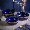 imageStone Lain Florian Porcelain Large and Medium Rectangle Service Platters Black with Gold RimBlue with Gold Rim