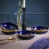 imageStone Lain Florian Porcelain Large and Medium Rectangle Service Platters Black with Gold RimBlue with Gold Rim