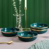 imageStone Lain Florian Porcelain Large and Medium Rectangle Service Platters Black with Gold RimGreen with Gold Rim