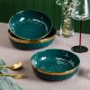 imageStone Lain Florian Porcelain Large and Medium Rectangle Service Platters Black with Gold RimGreen with Gold Rim