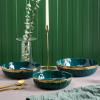 imageStone Lain Florian Porcelain Large and Medium Rectangle Service Platters Black with Gold RimGreen with Gold Rim